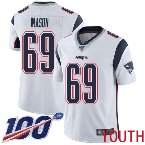 New England Patriots Football #69 Vapor Untouchable 100th Season Limited White Youth Shaq Mason Road NFL Jersey->youth nfl jersey->Youth Jersey